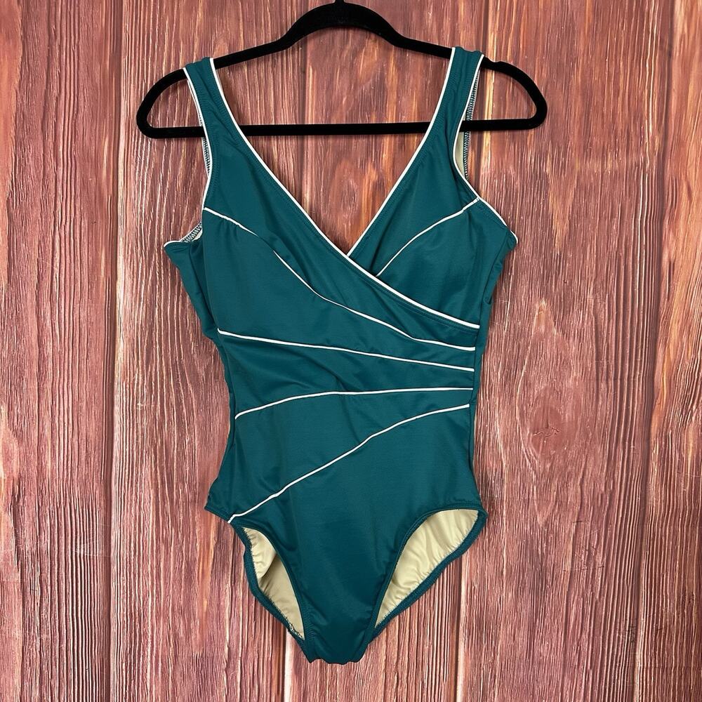 Miraclesuit Womens Horizon Swimsuit Size 10 One Piece Dark Teal